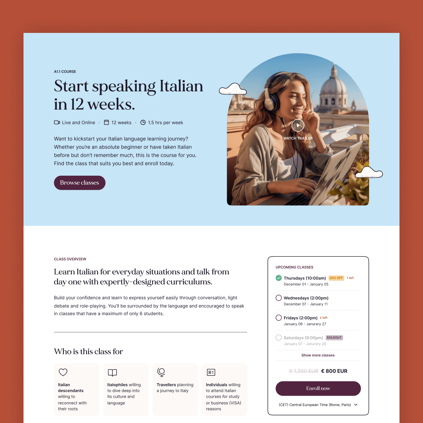 Edtech platform interface