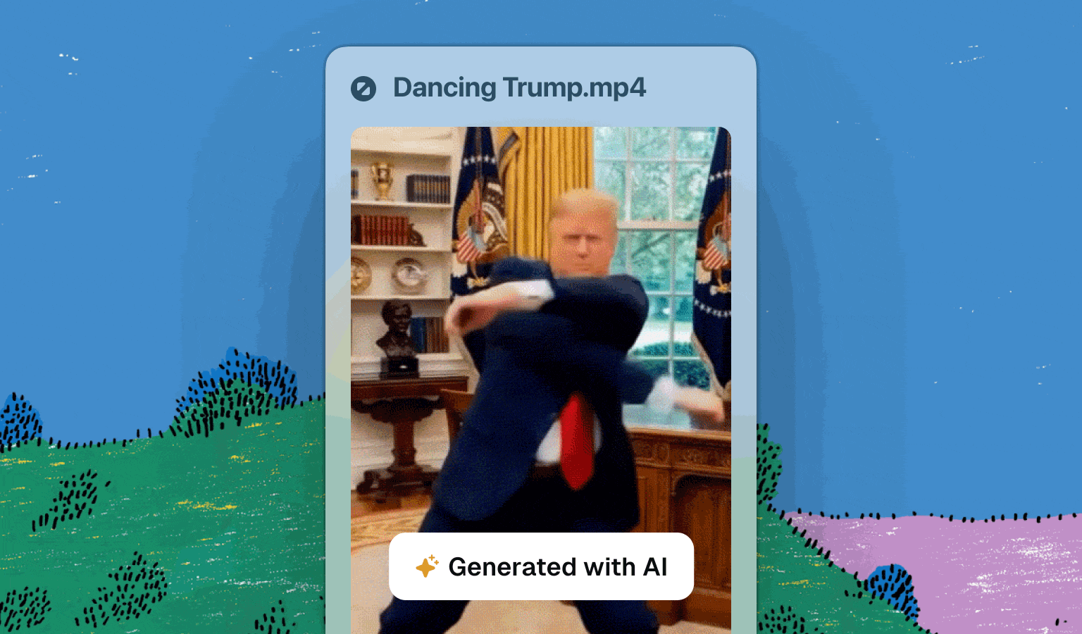 Example interface that labels a synthetic video with the persistent badge Made with AI.