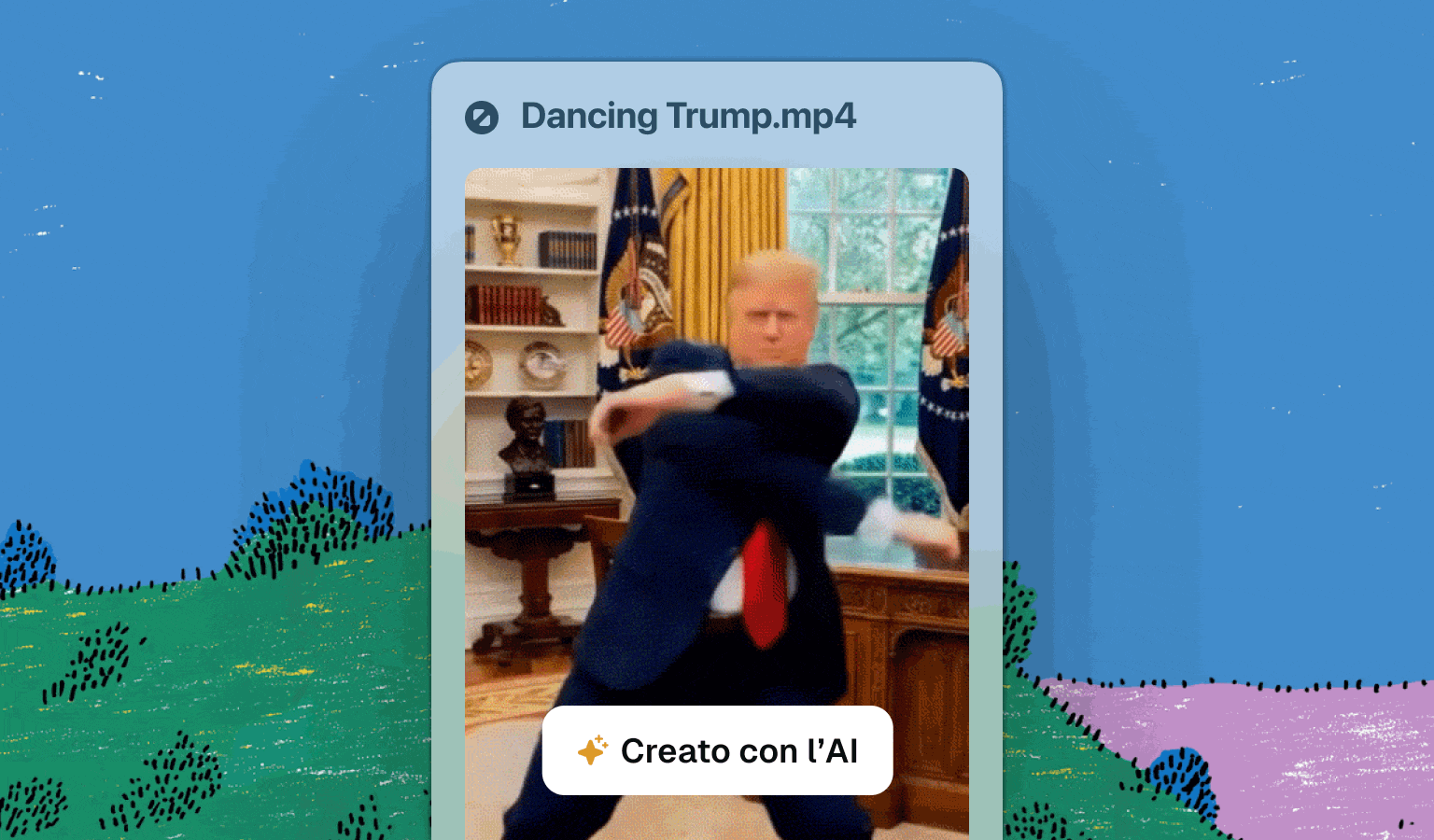 Esempio di interfaccia che segnala un video sintetico con il badge persistente Creato con l'AI.