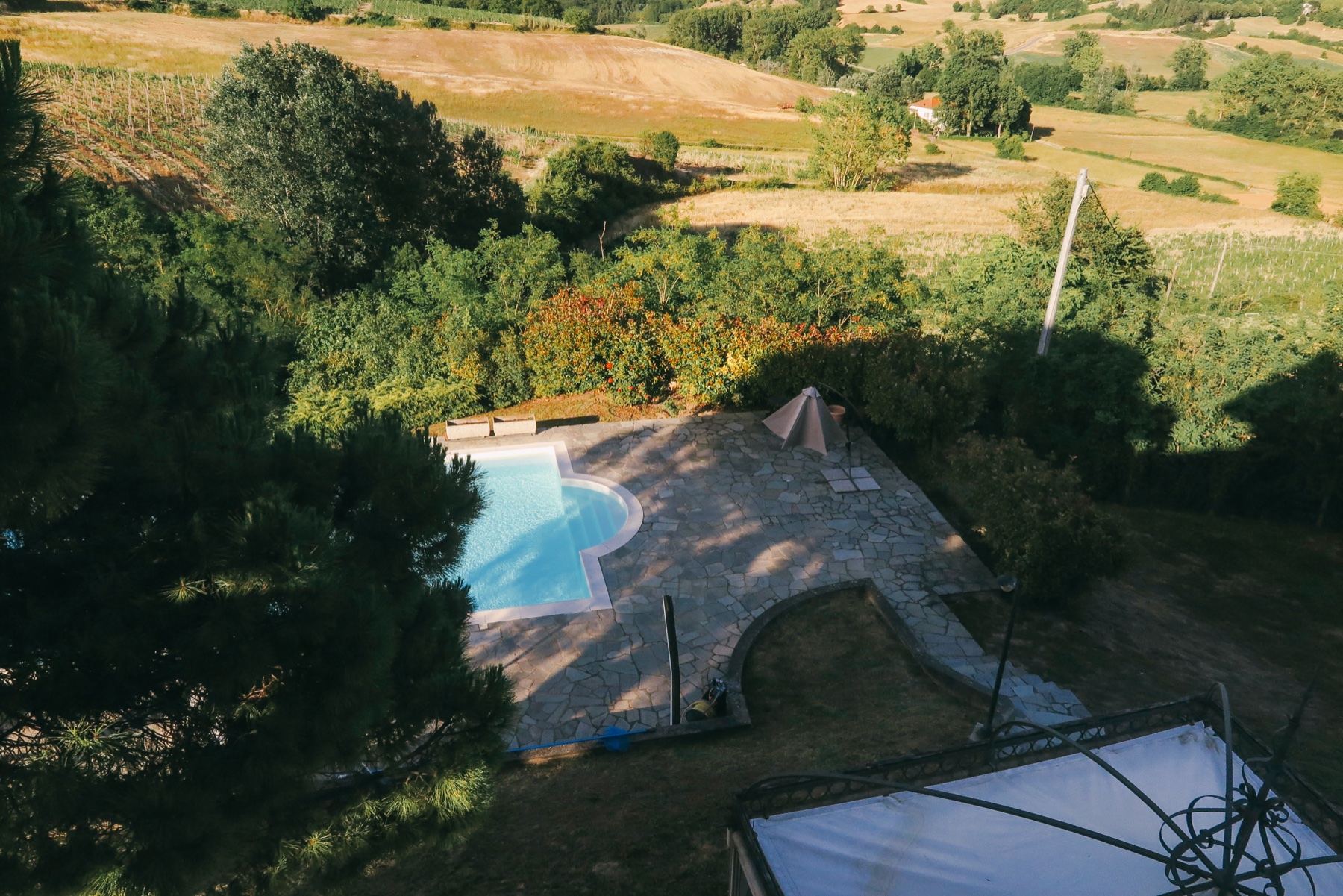 View of the pool and hills