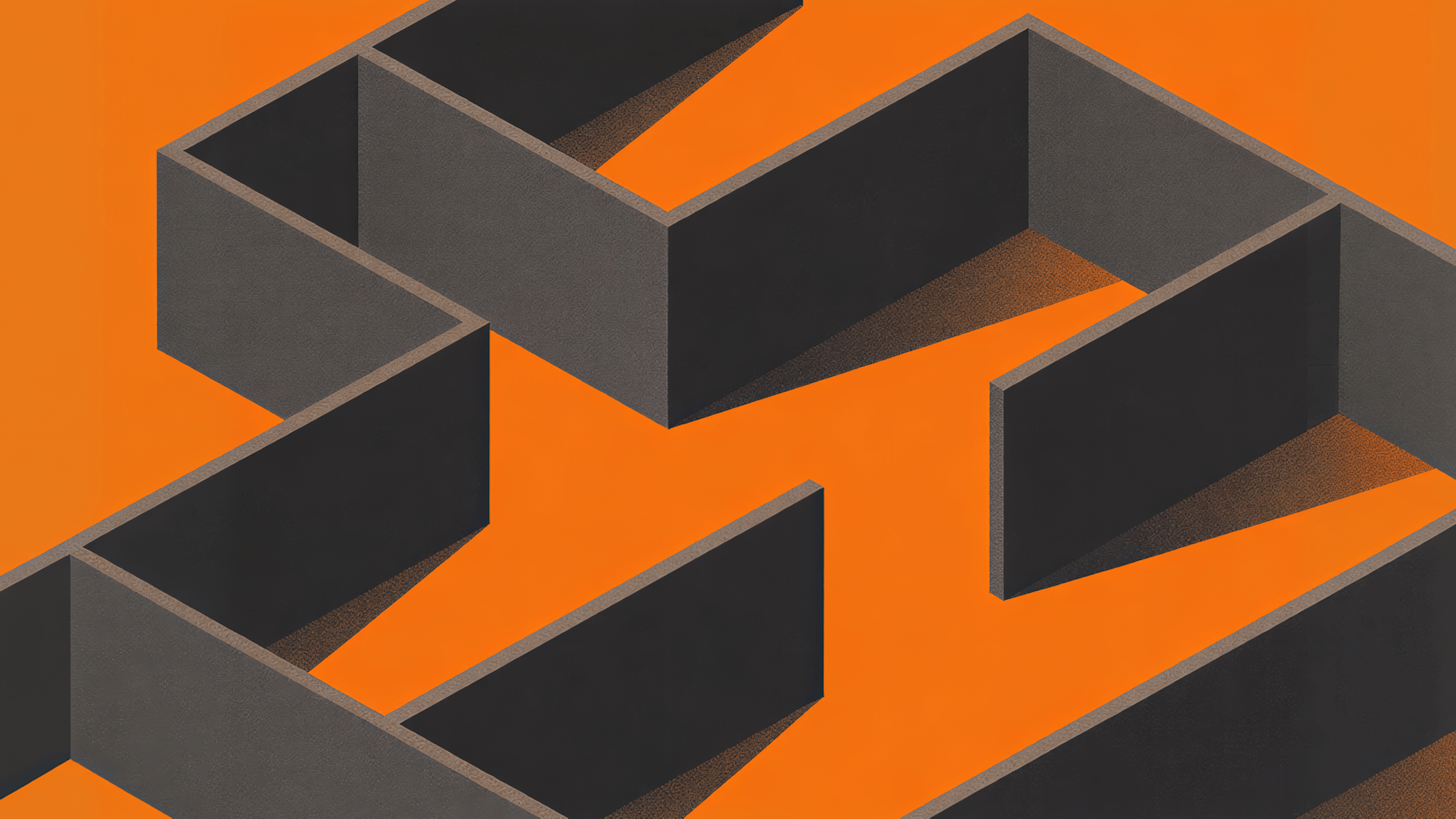 Illustrazione astratta di un percorso geometrico a zig-zag, simbolo della complessità di un redesign enterprise.