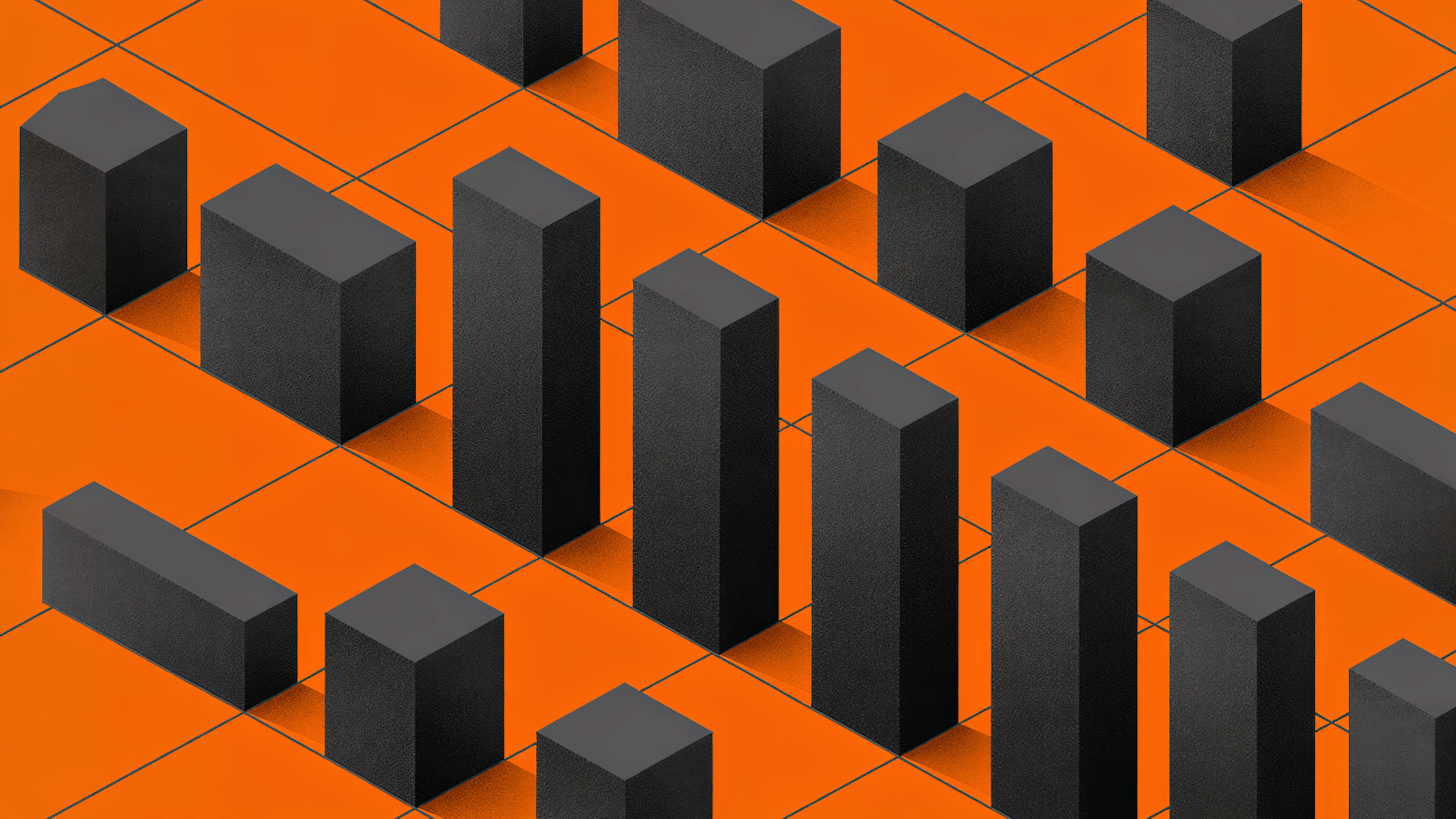 Griglia arancione con blocchi tridimensionali disposti in modo regolare, a rappresentare componenti e pattern di un design system.