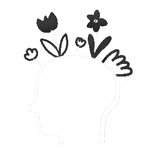 Fiori disegnati a mano crescono dalla sagoma di una testa.