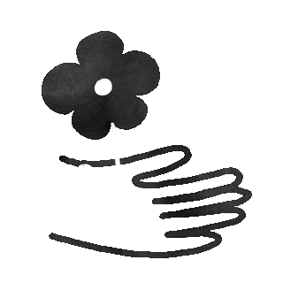 Una mano disegnata protegge e accompagna la crescita di un fiore.