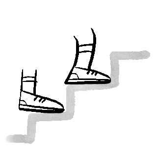 Due piedi disegnati a mano avanzano lungo una scala.
