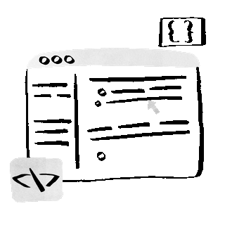 Una finestra di codice disegnata a mano con un cursore in movimento.