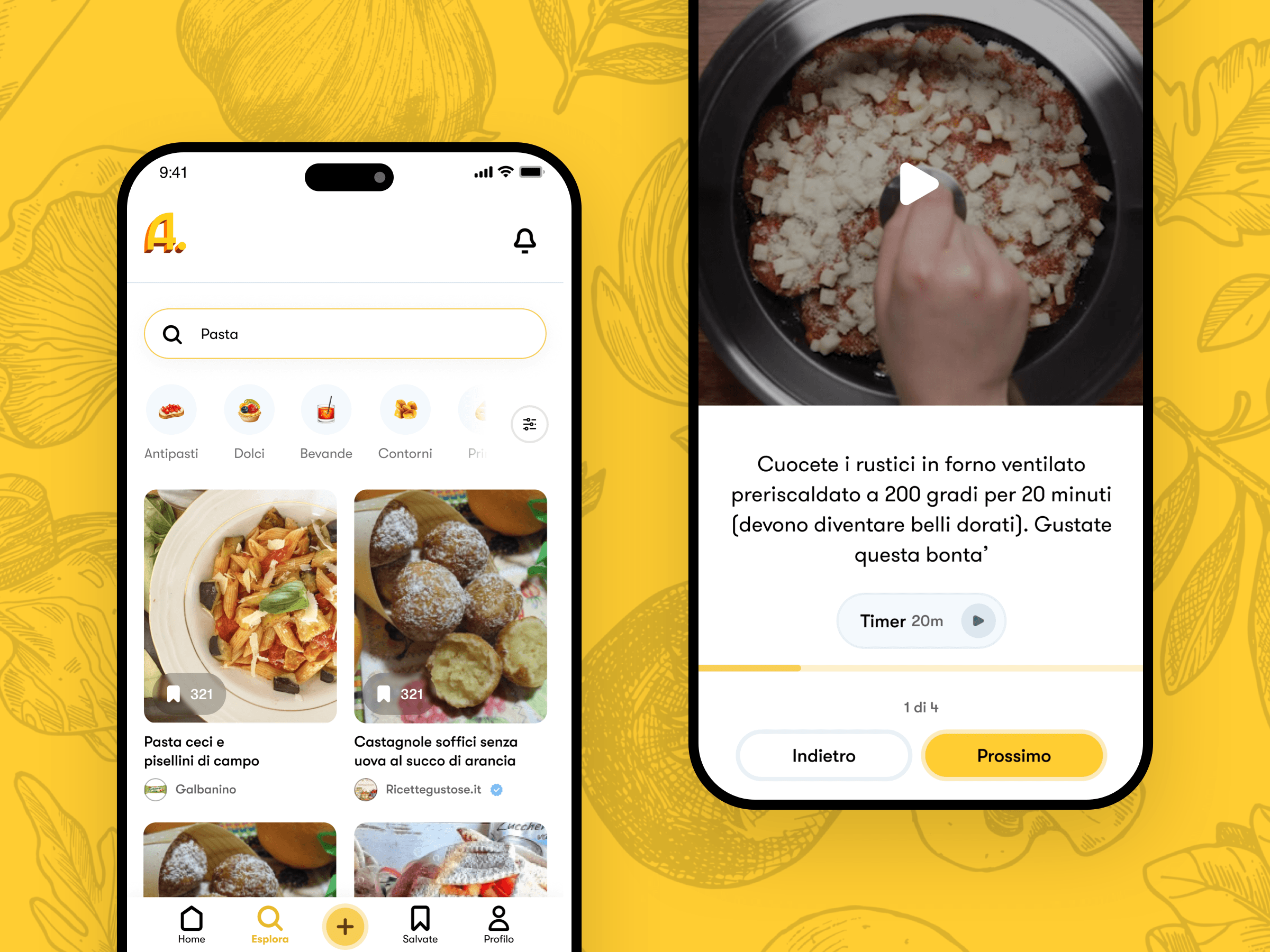 Schermata del sito Al.ta Cucina con anteprime di ricette e video culinari in evidenza.