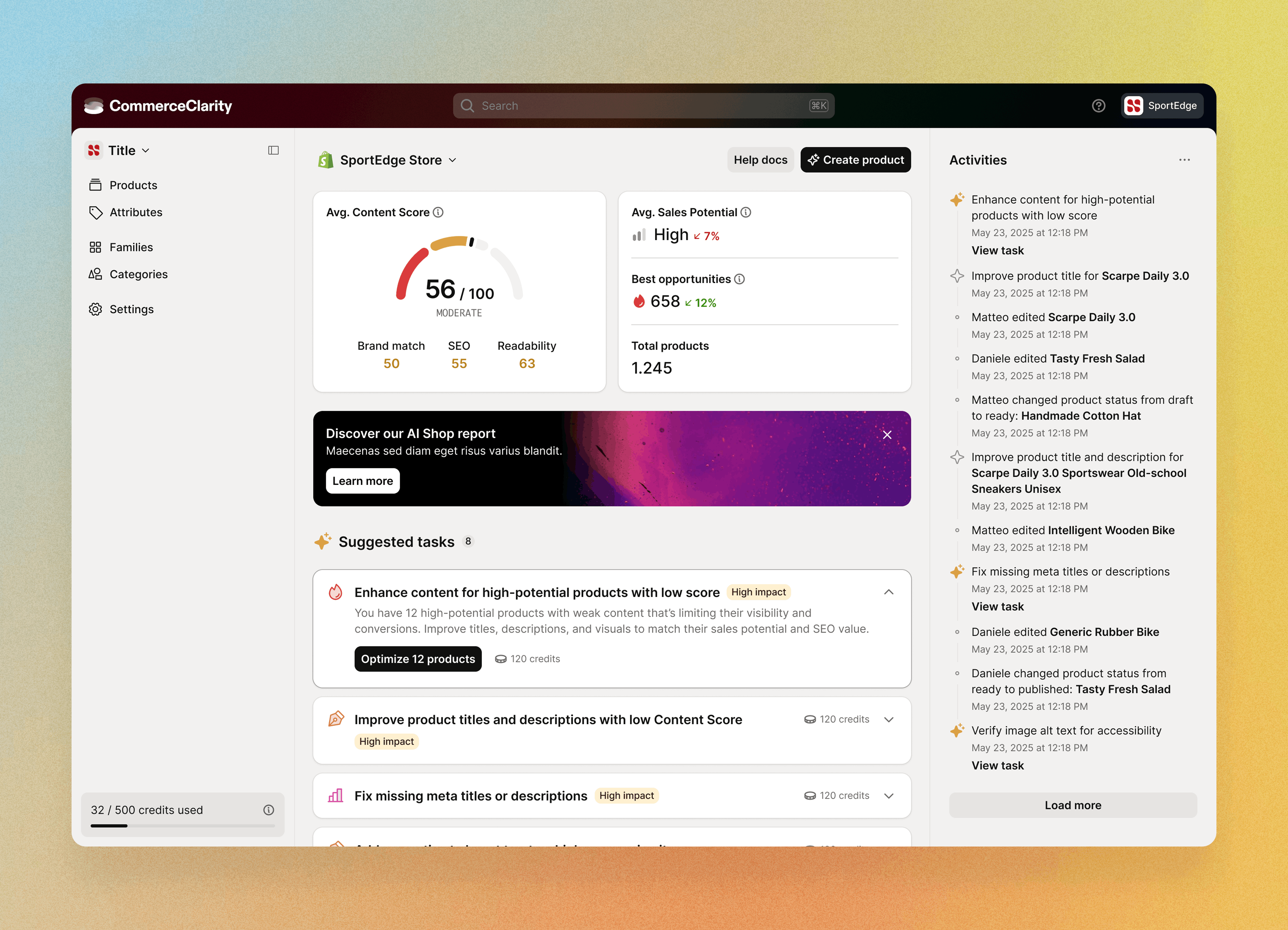 CommerceClarity platform interface