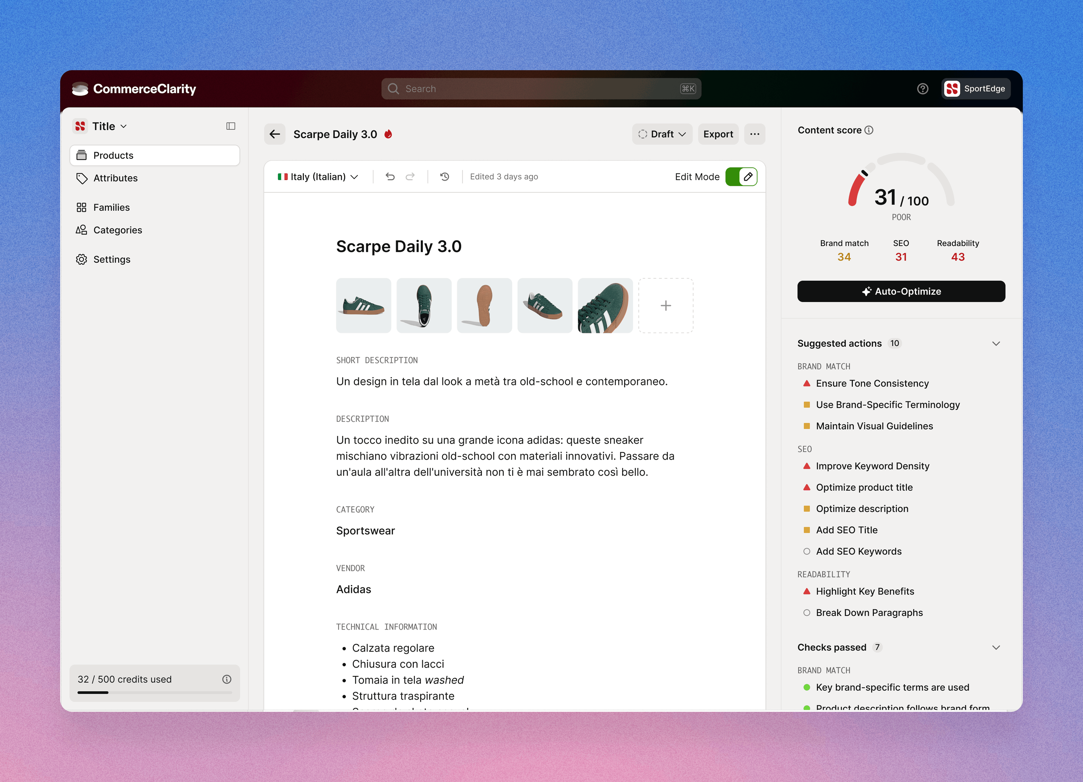 CommerceClarity platform dashboard and features