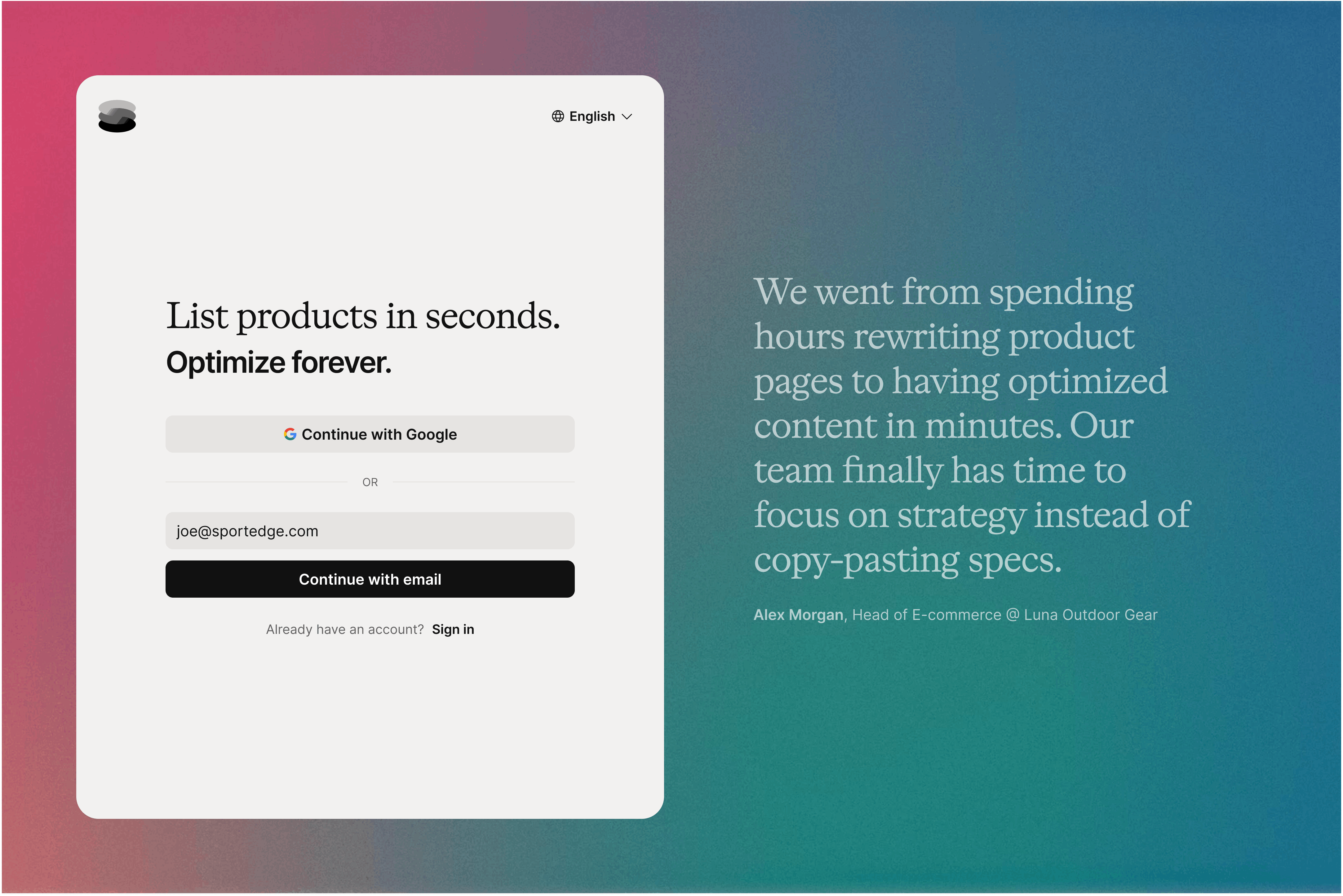 Interfaccia CommerceClarity, vista completa