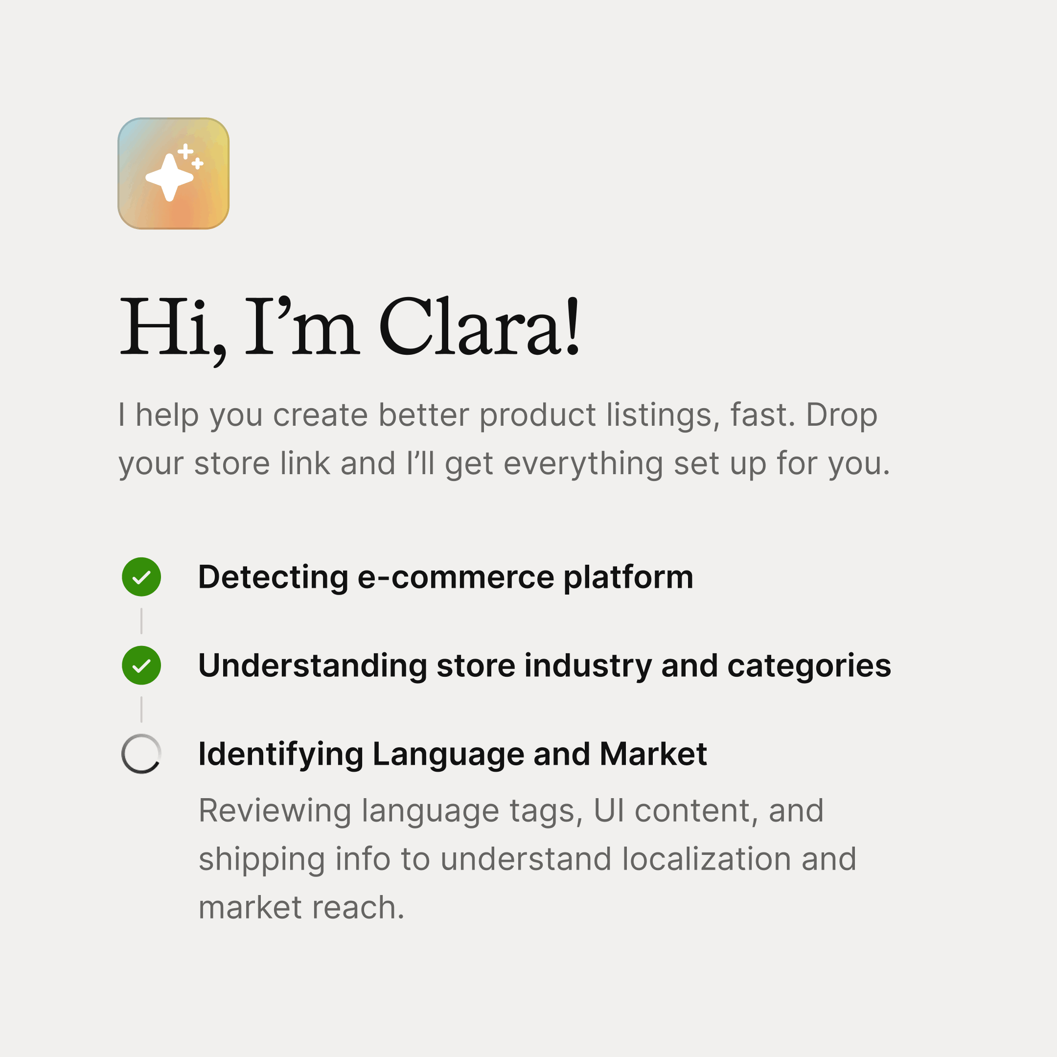 Dettaglio interfaccia prodotto AI CommerceClarity