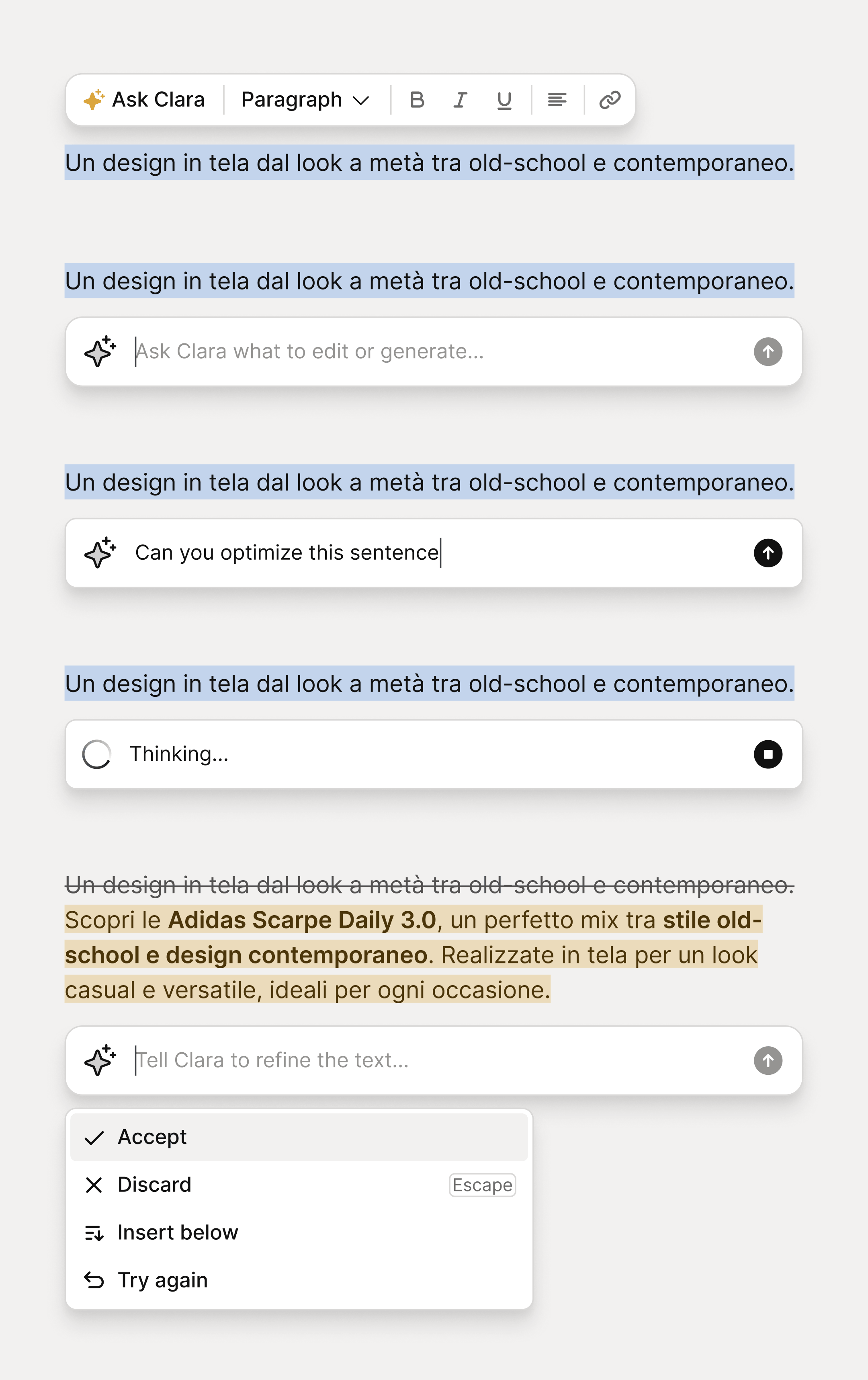 Dettaglio UI della piattaforma