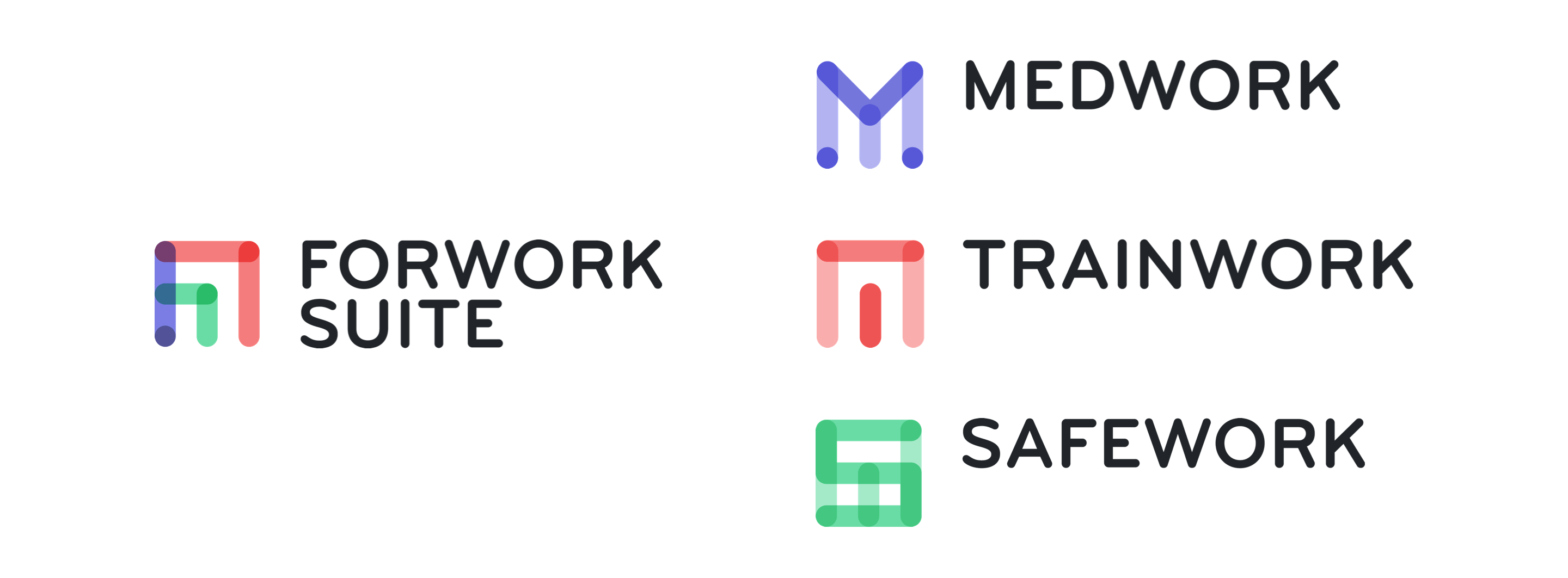 I loghi di Forwork Suite, Medwork, Safework e Trainwork.