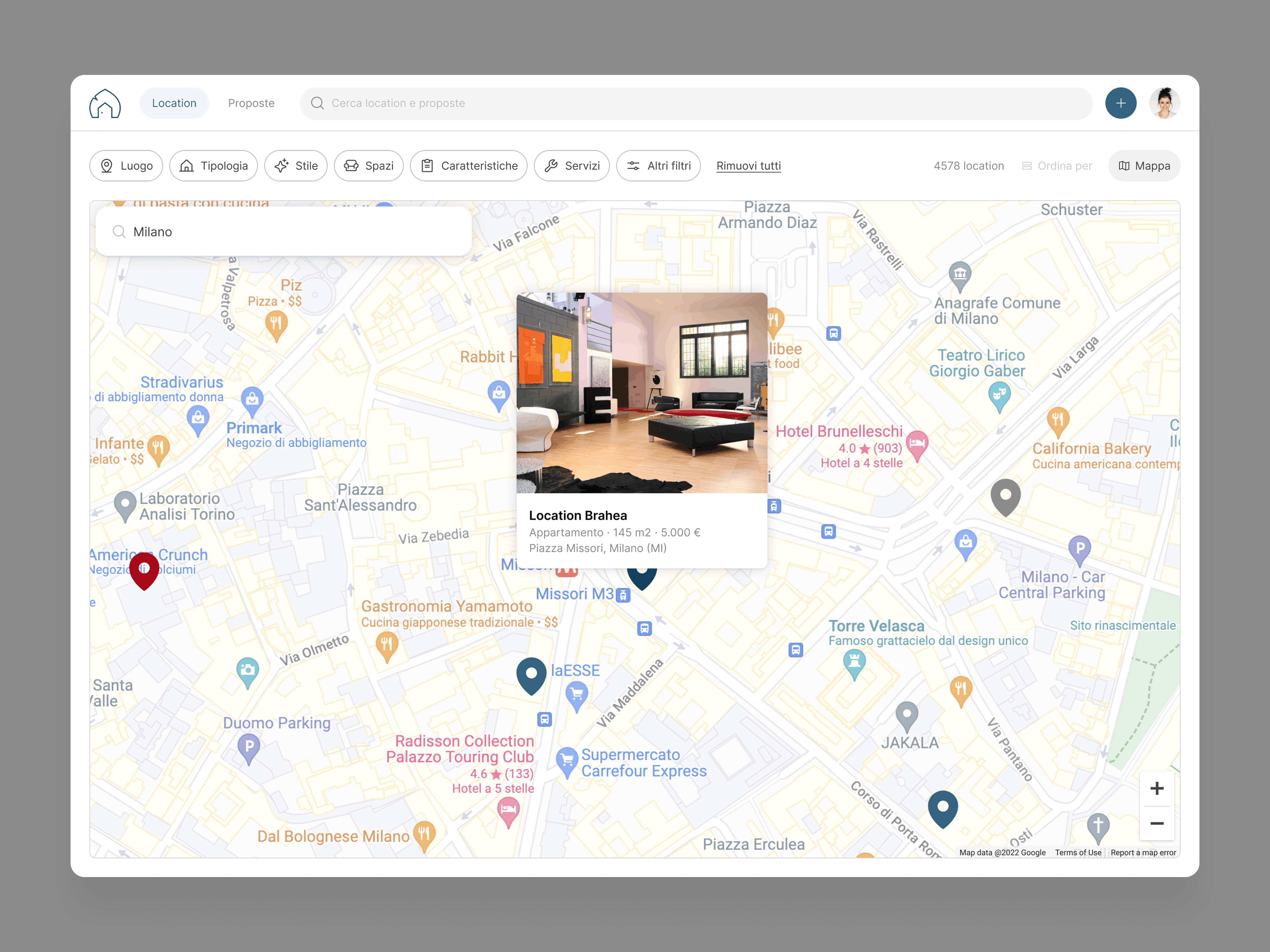 Gestione e esplorazione delle location nell'app Pachira con filtri, ricerca e mappa