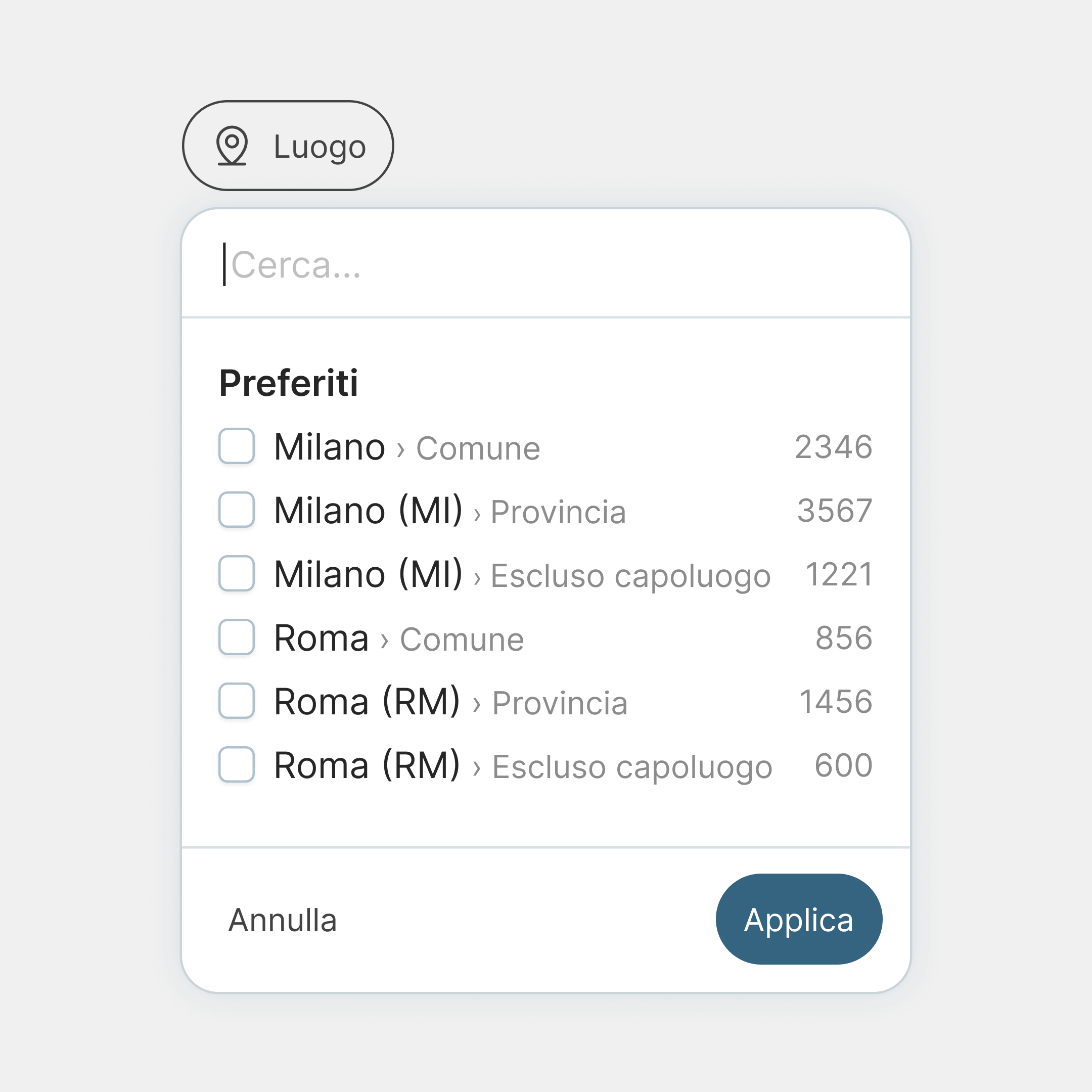 Schermata dell'applicazione Pachira con archivio location
