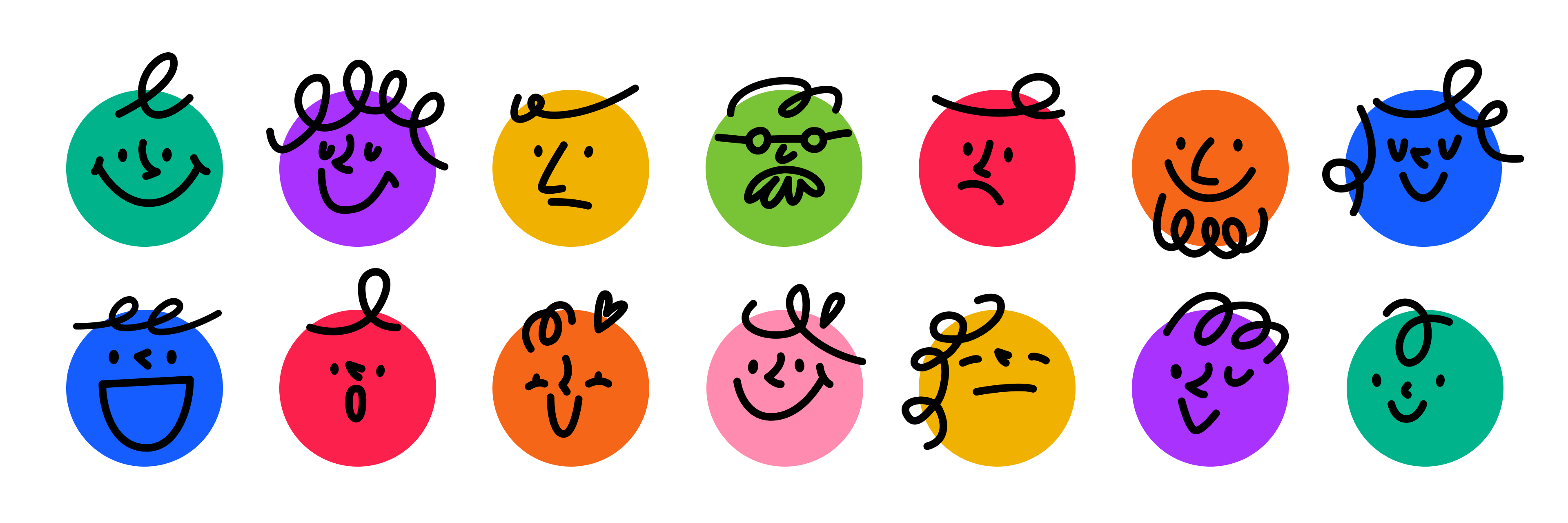 Sistema di illustrazioni con volti stilizzati per il brand Refactoring.