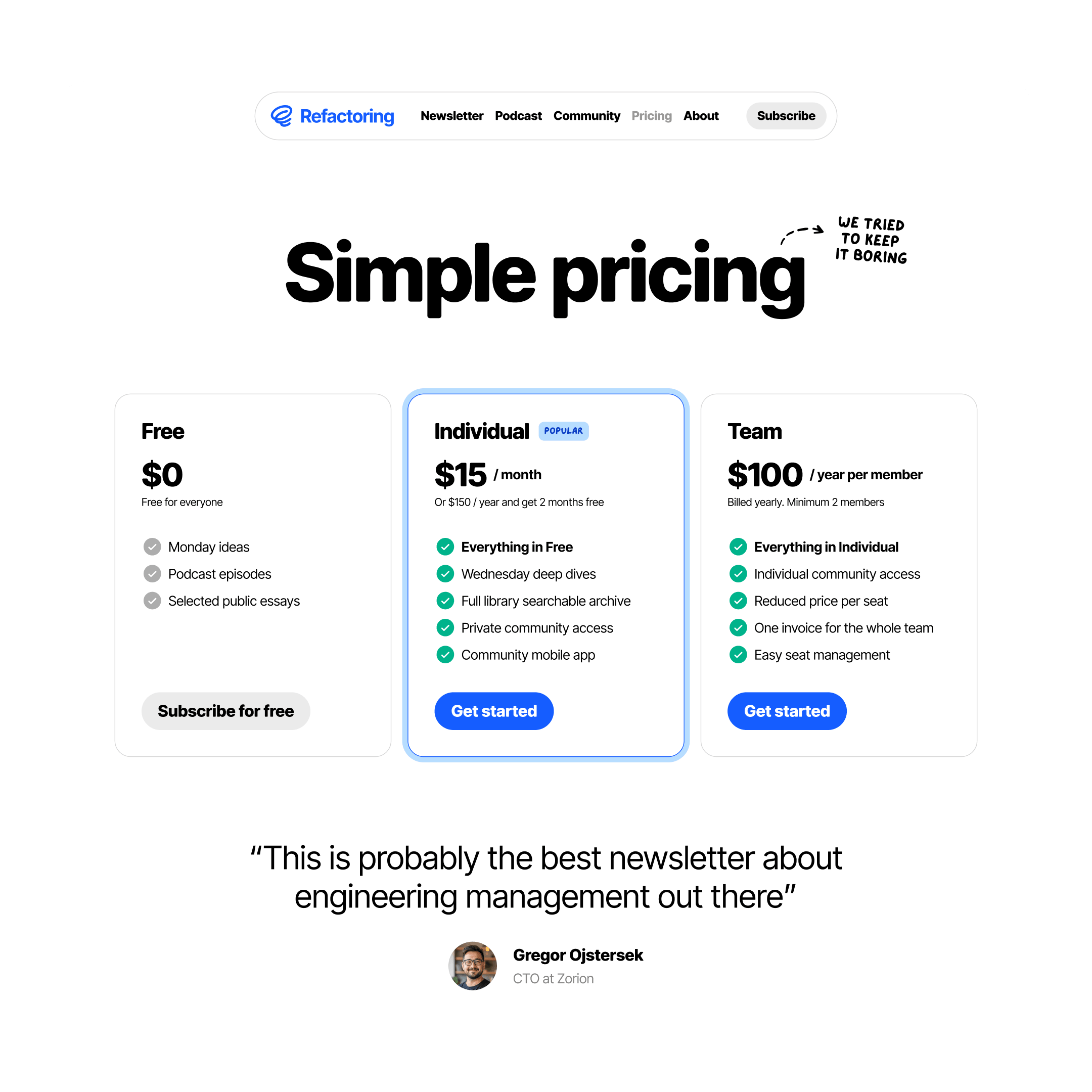 Schermata del nuovo sito Refactoring con contenuti per tech leader.