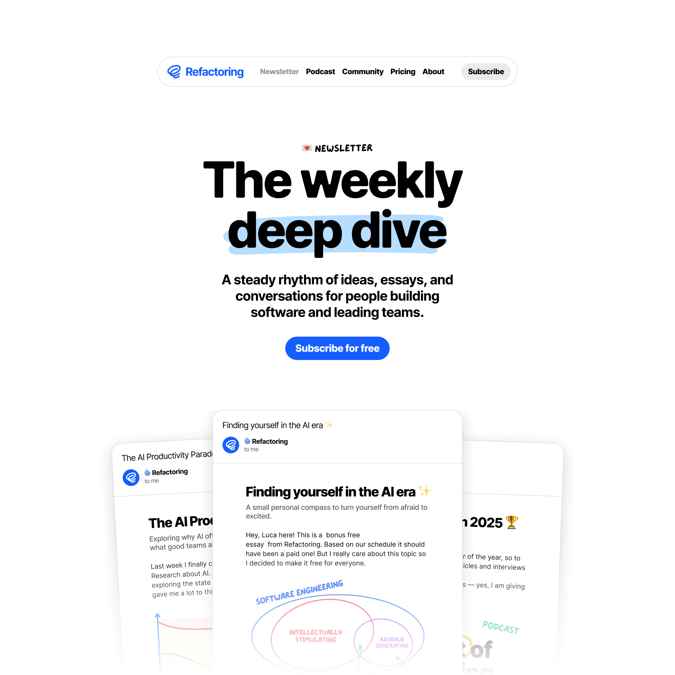 Schermata del nuovo sito Refactoring con sezioni editoriali e community.