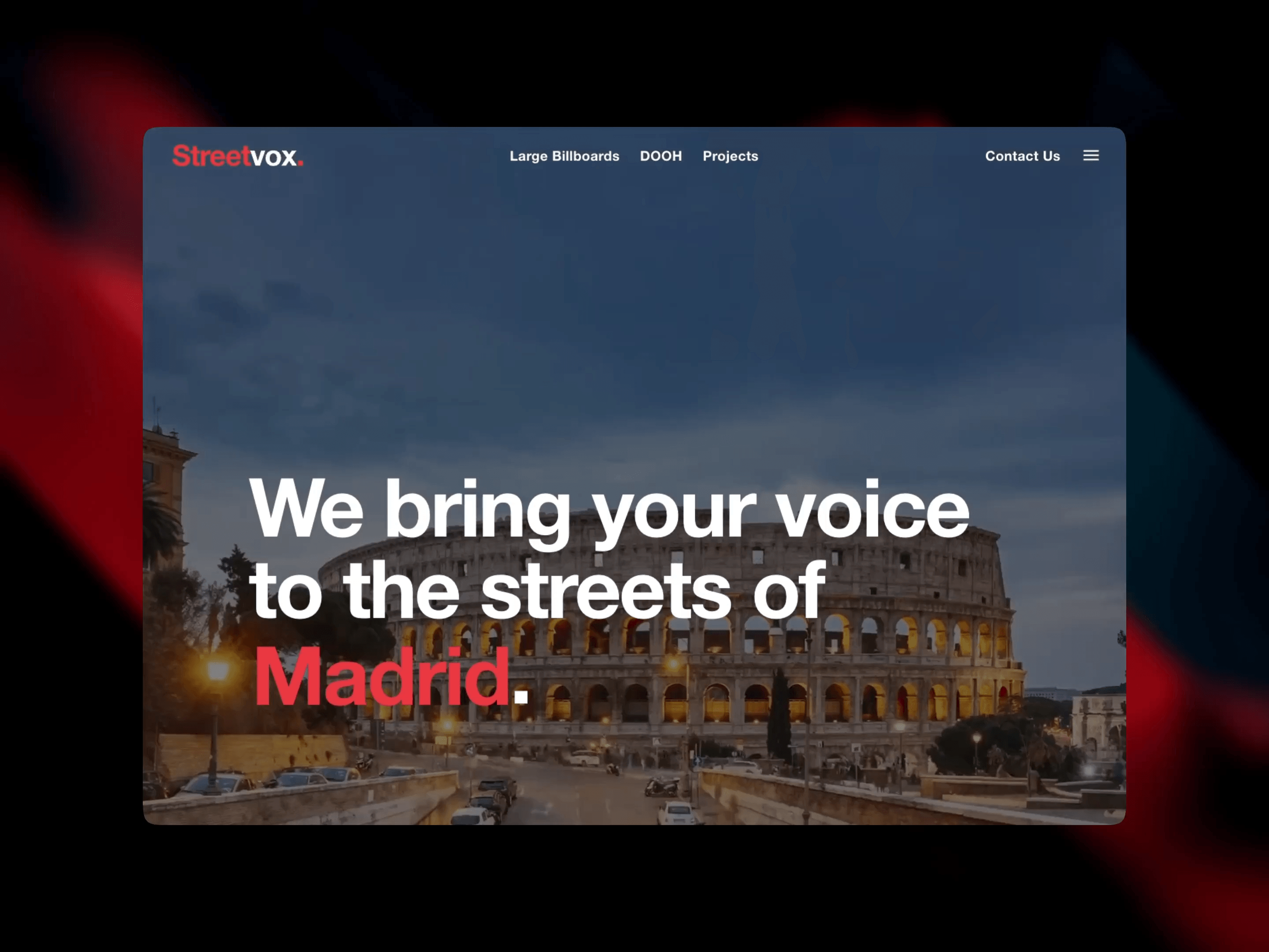 Video che mostra la homepage del sito Streetvox, in cui si susseguono video urbani dietro alla scritta “We bring your voice to the streets of Milano, Roma, Paris, London... ecc.”
